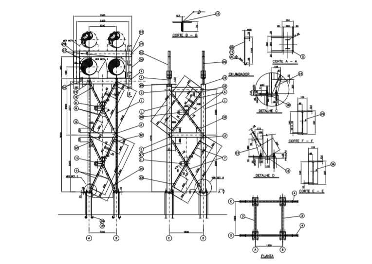 PROJETO DE ESTRUTURA METÁLICA - SUPORTES P/ TUBULAÇÕES INDUSTRIAIS - DETALHAMENTO